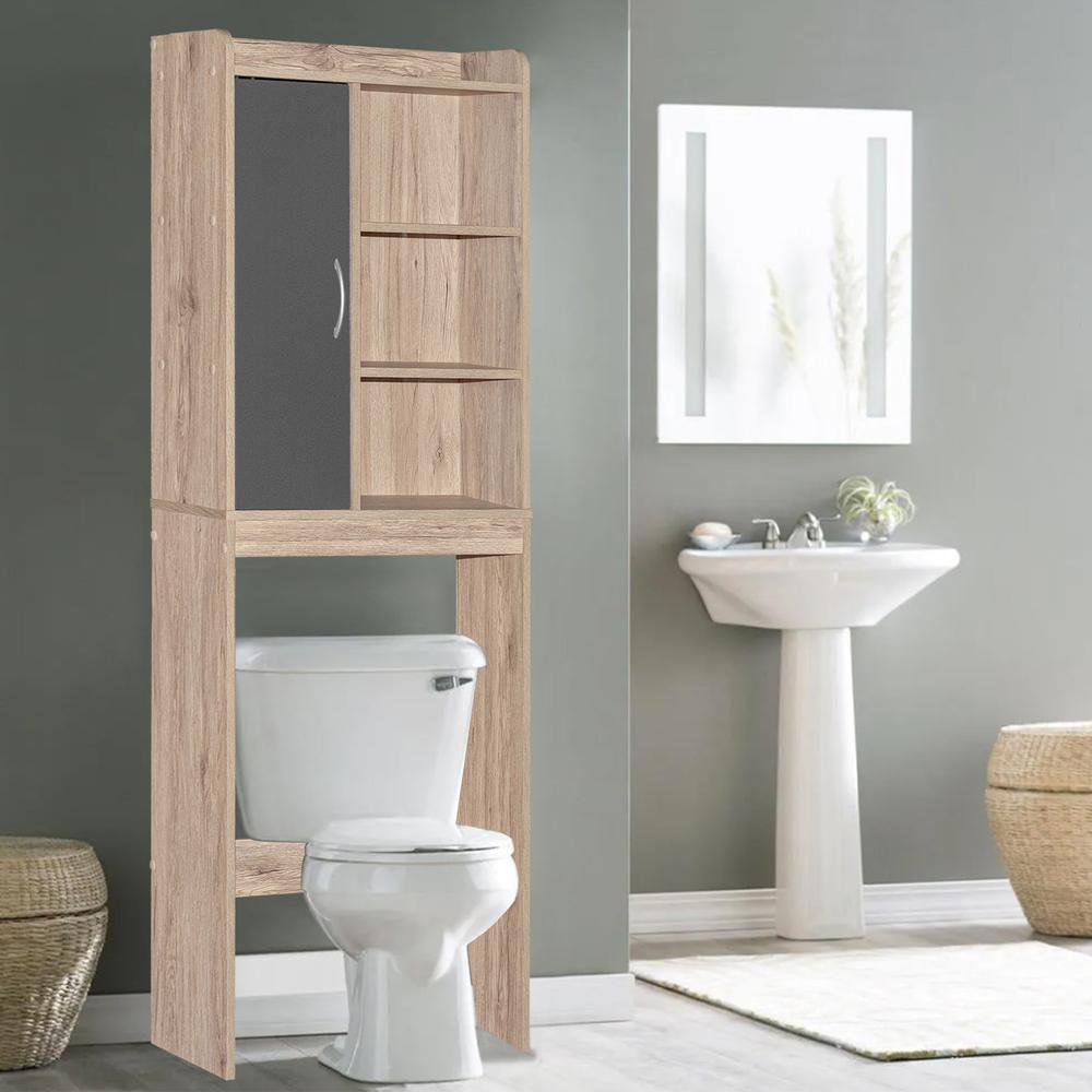Better Home Products Ace Over-the-Toilet Storage Shelf in Natural Oak & Dark Gray. Picture 9