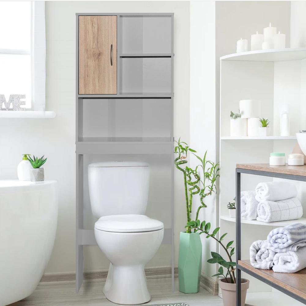 Better Home Products Ace Over-the-Toilet Storage Organizer in Light Gray & Natural Oak. Picture 5