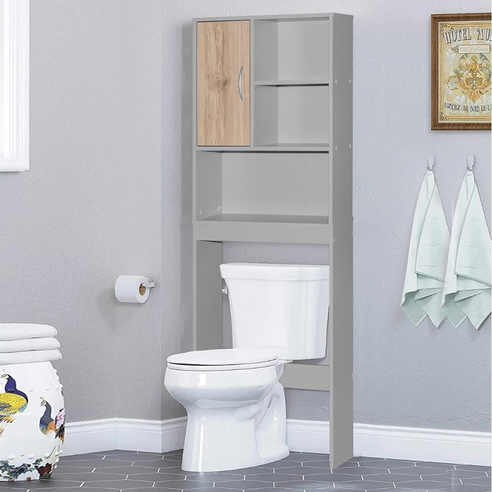 Better Home Products Ace Over-the-Toilet Storage Organizer in Light Gray & Natural Oak. Picture 6