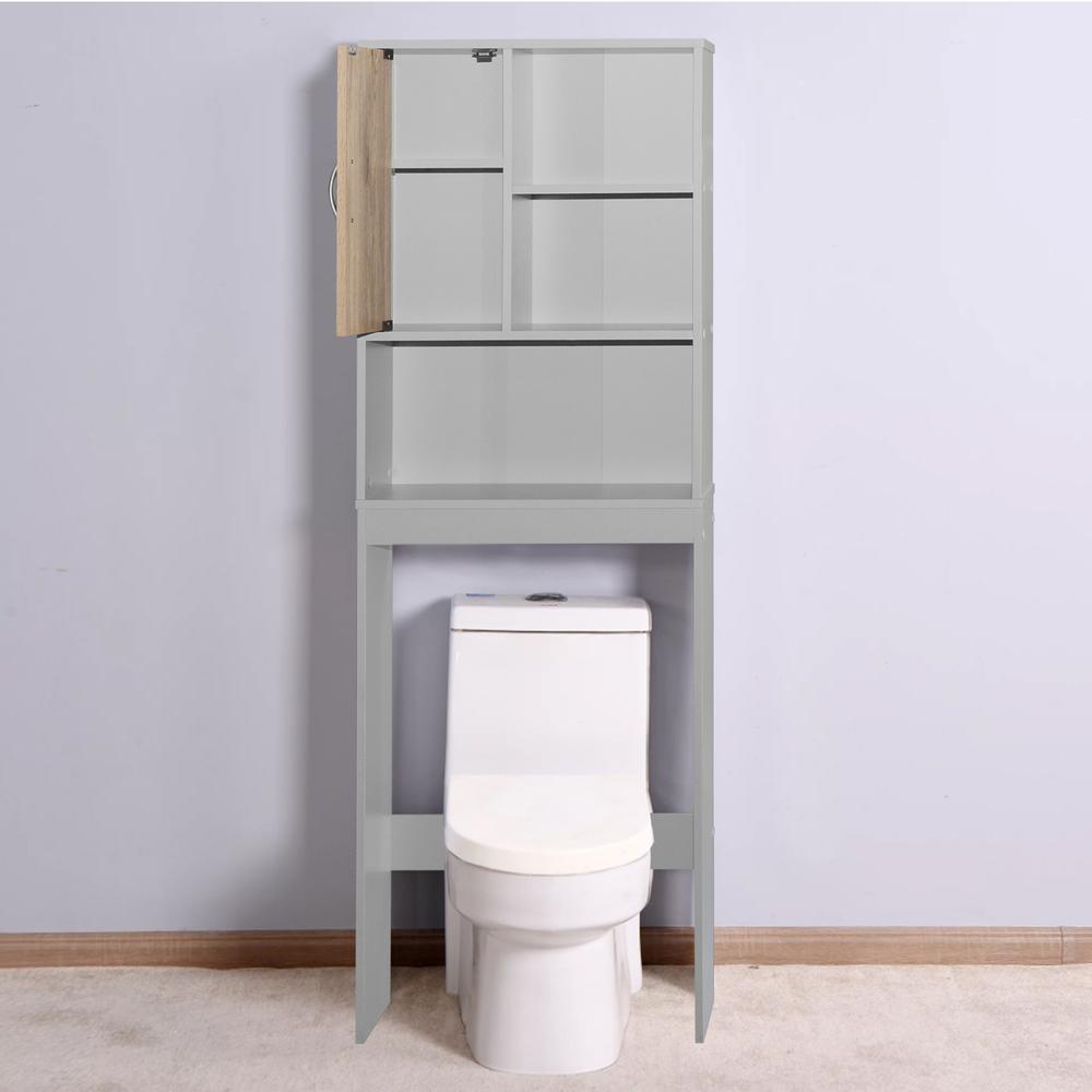Better Home Products Ace Over-the-Toilet Storage Organizer in Light Gray & Natural Oak. Picture 7