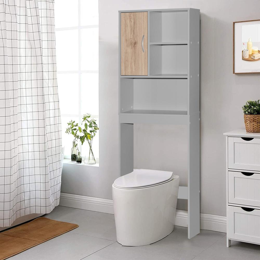 Better Home Products Ace Over-the-Toilet Storage Organizer in Light Gray & Natural Oak. Picture 8