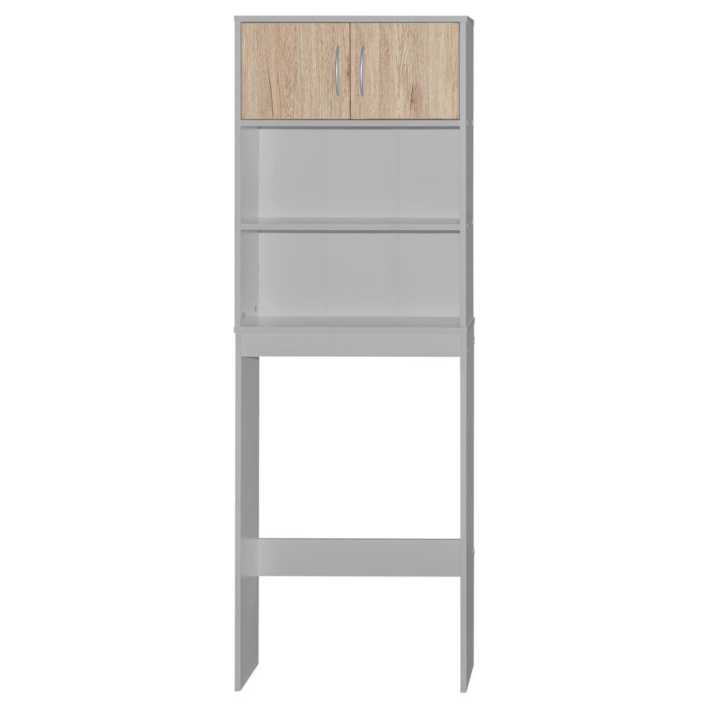 Better Home Products Ace Over-the-Toilet Storage Rack in Light Gray & Natural Oak. Picture 2