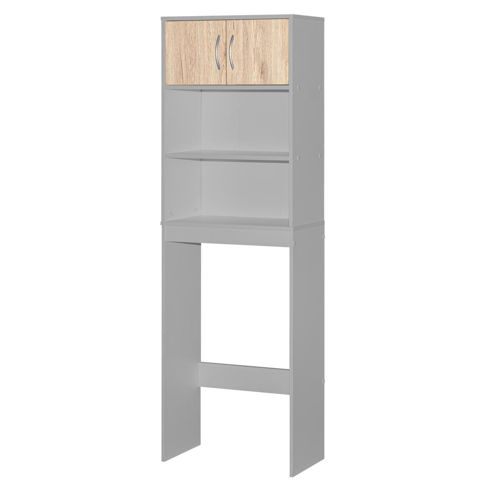 Better Home Products Ace Over-the-Toilet Storage Rack in Light Gray & Natural Oak. Picture 1