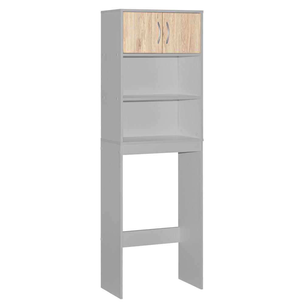 Better Home Products Ace Over-the-Toilet Storage Rack in Light Gray & Natural Oak. Picture 3