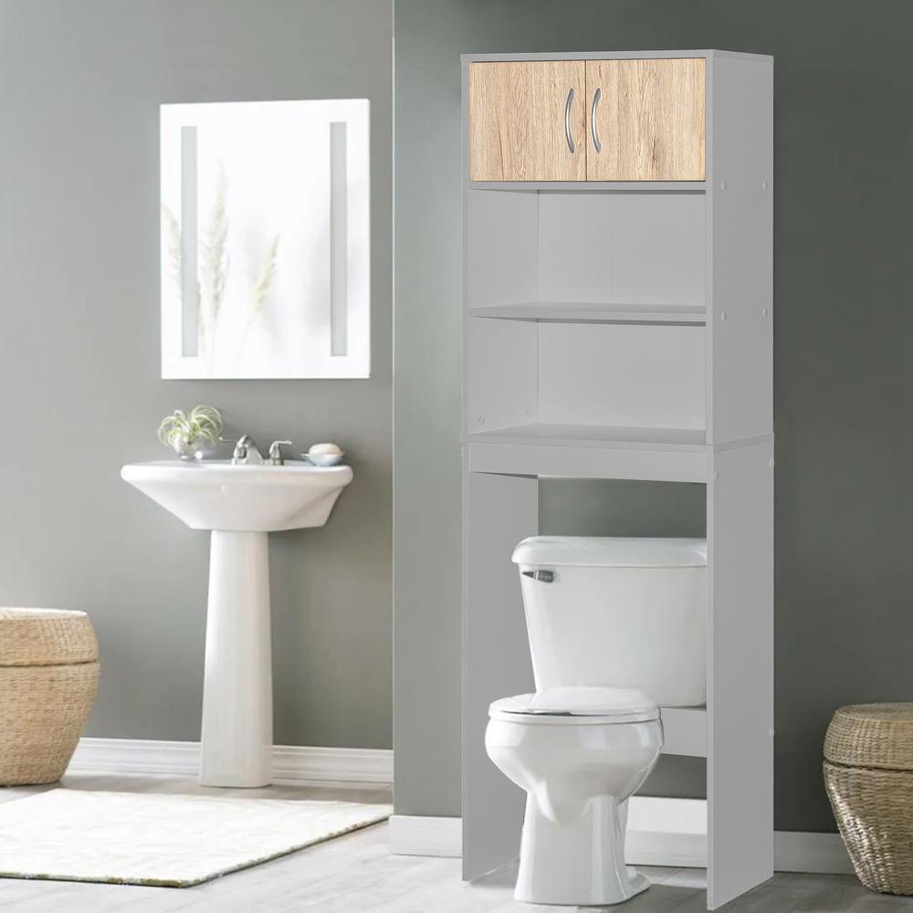 Better Home Products Ace Over-the-Toilet Storage Rack in Light Gray & Natural Oak. Picture 8