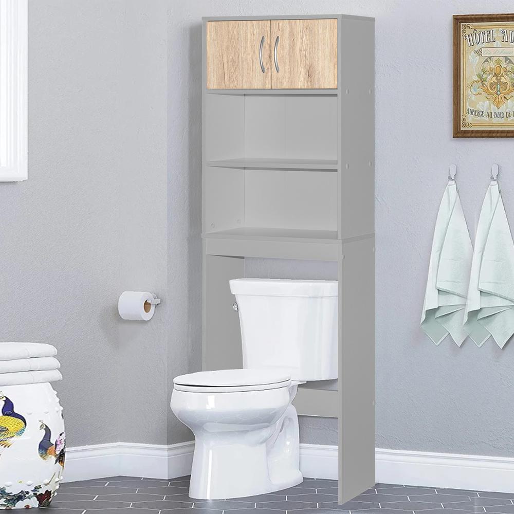Better Home Products Ace Over-the-Toilet Storage Rack in Light Gray & Natural Oak. Picture 10