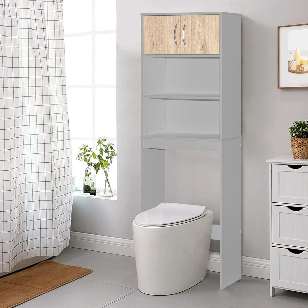 Better Home Products Ace Over-the-Toilet Storage Rack in Light Gray & Natural Oak. Picture 7