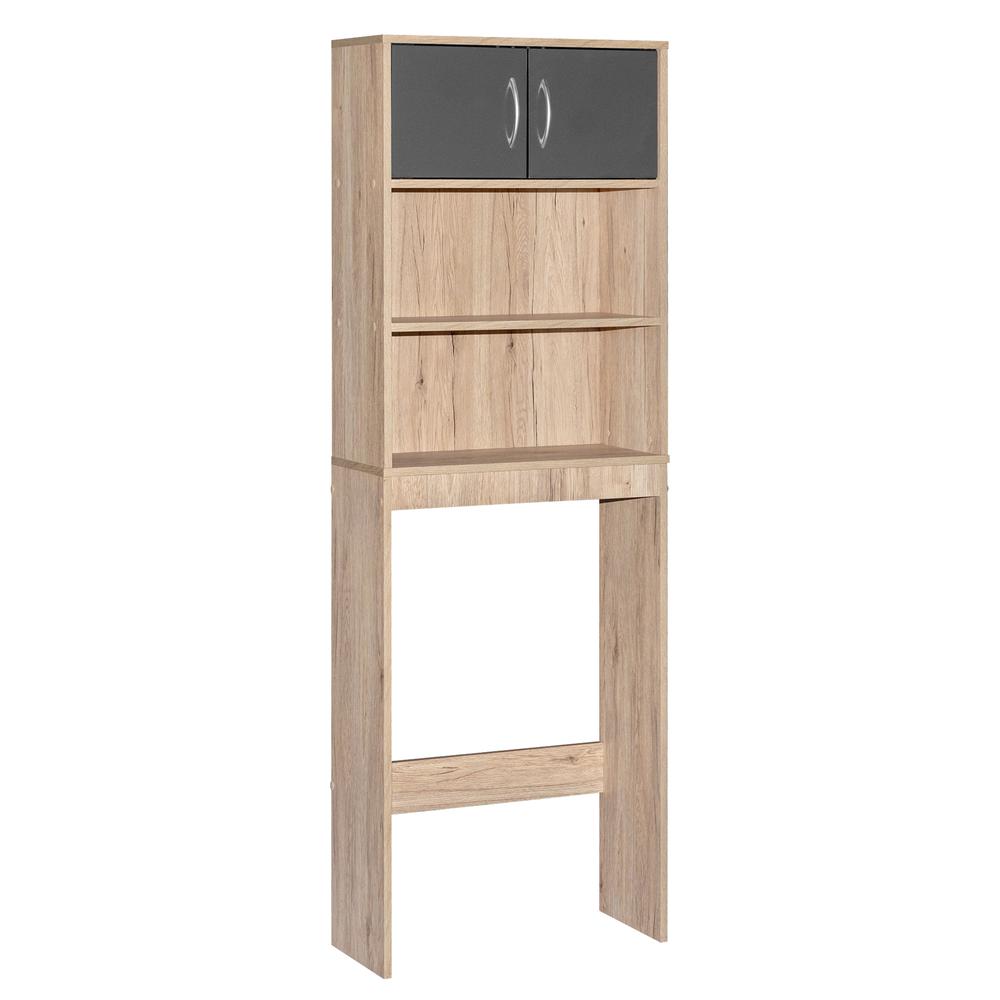 Better Home Products Ace Over-the-Toilet Storage Rack in Natural Oak & Dark Gray. Picture 1