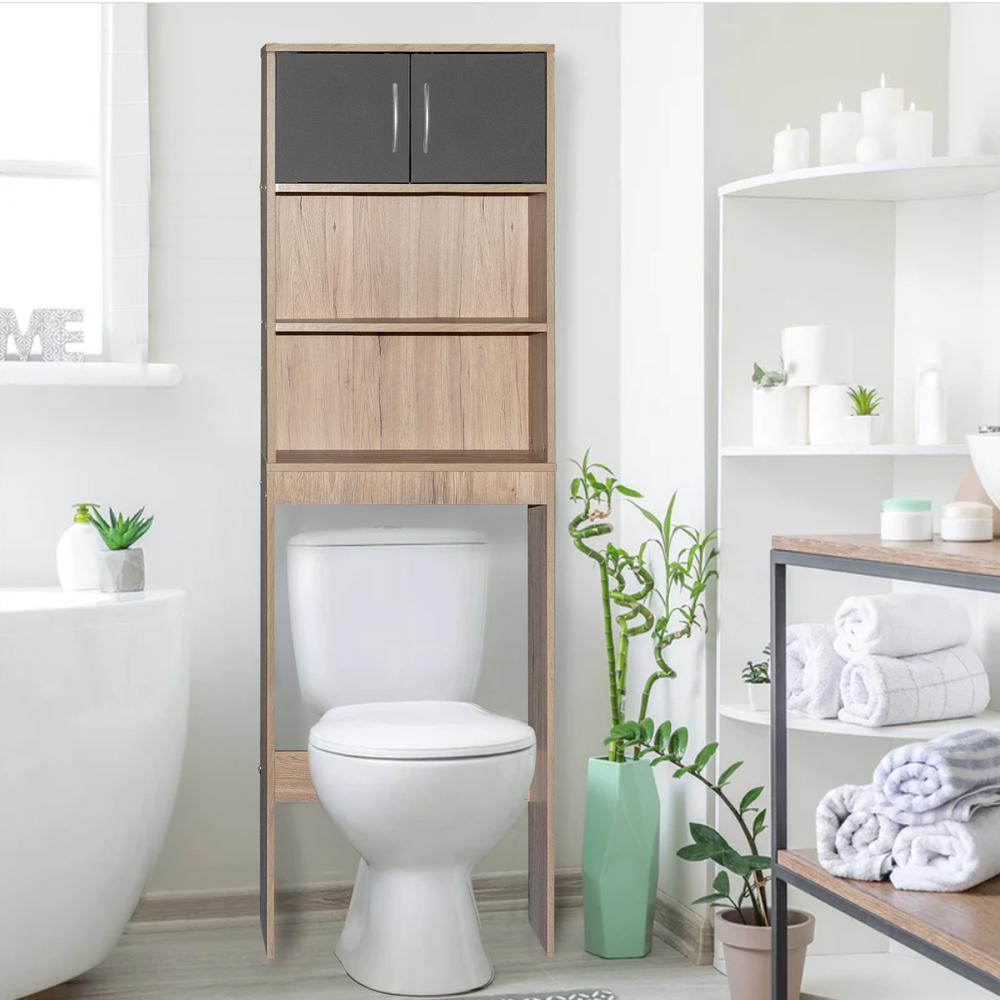 Better Home Products Ace Over-the-Toilet Storage Rack in Natural Oak & Dark Gray. Picture 7