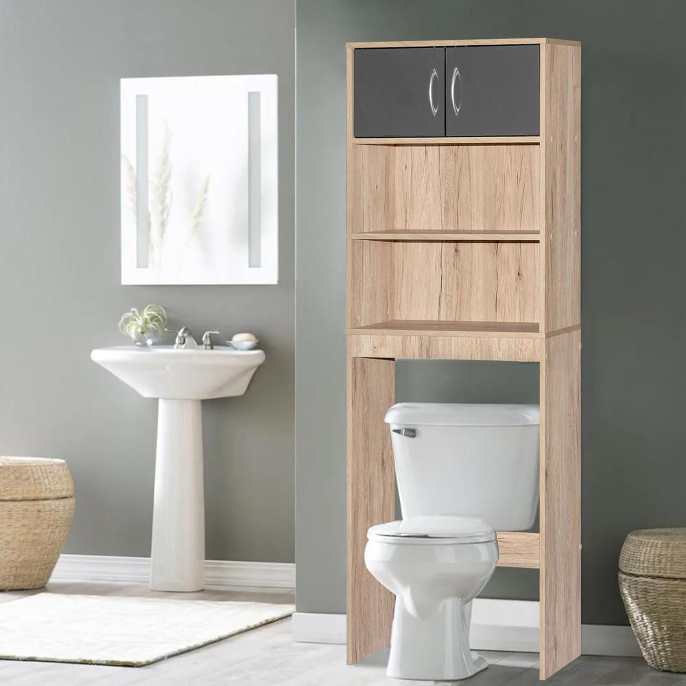 Better Home Products Ace Over-the-Toilet Storage Rack in Natural Oak & Dark Gray. Picture 9