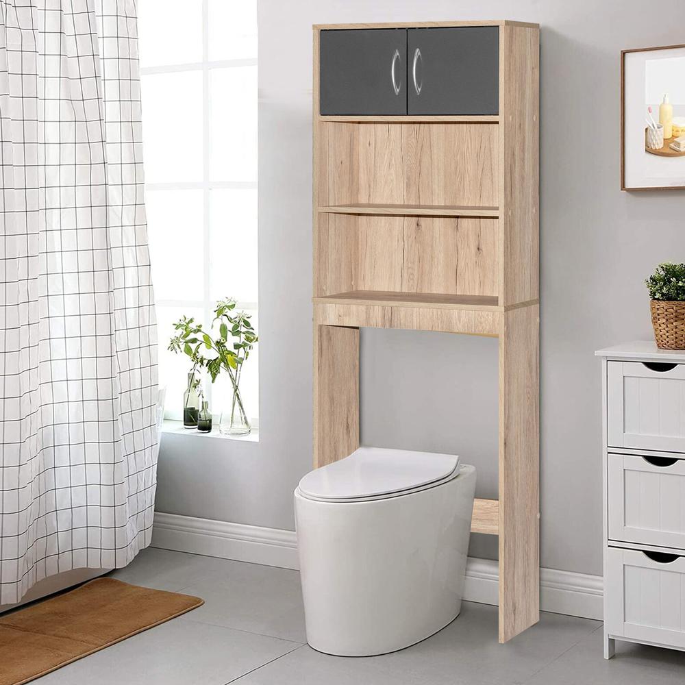 Better Home Products Ace Over-the-Toilet Storage Rack in Natural Oak & Dark Gray. Picture 10