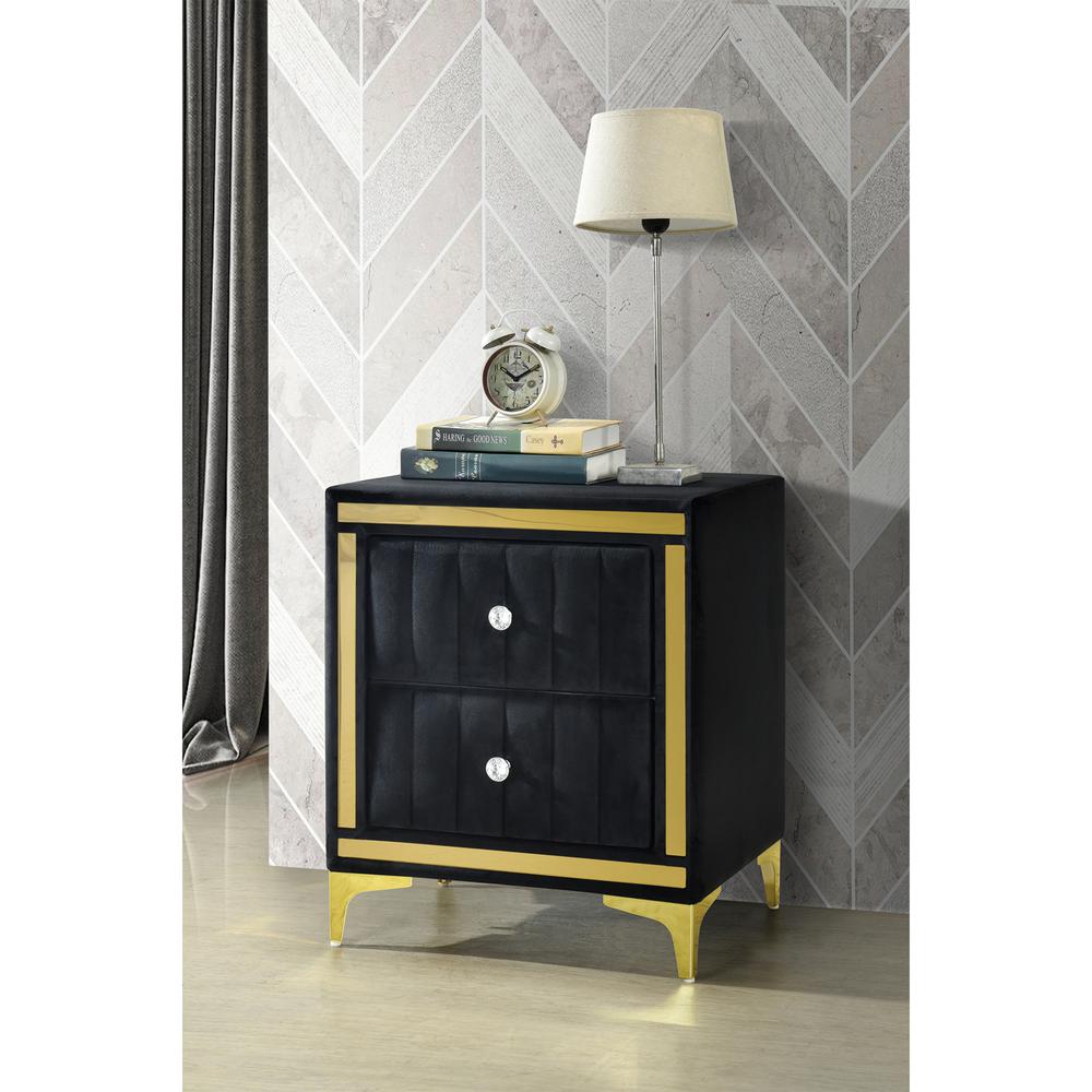 Monique Velvet Nightstand with Gold Legs and Gold Trim, Crystal knobs. Picture 9