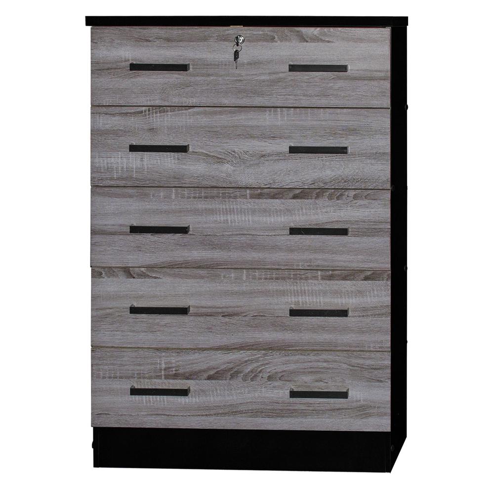 Better Home Products Cindy 5 Drawer Chest Wooden Dresser with Lock in Ebony. Picture 3