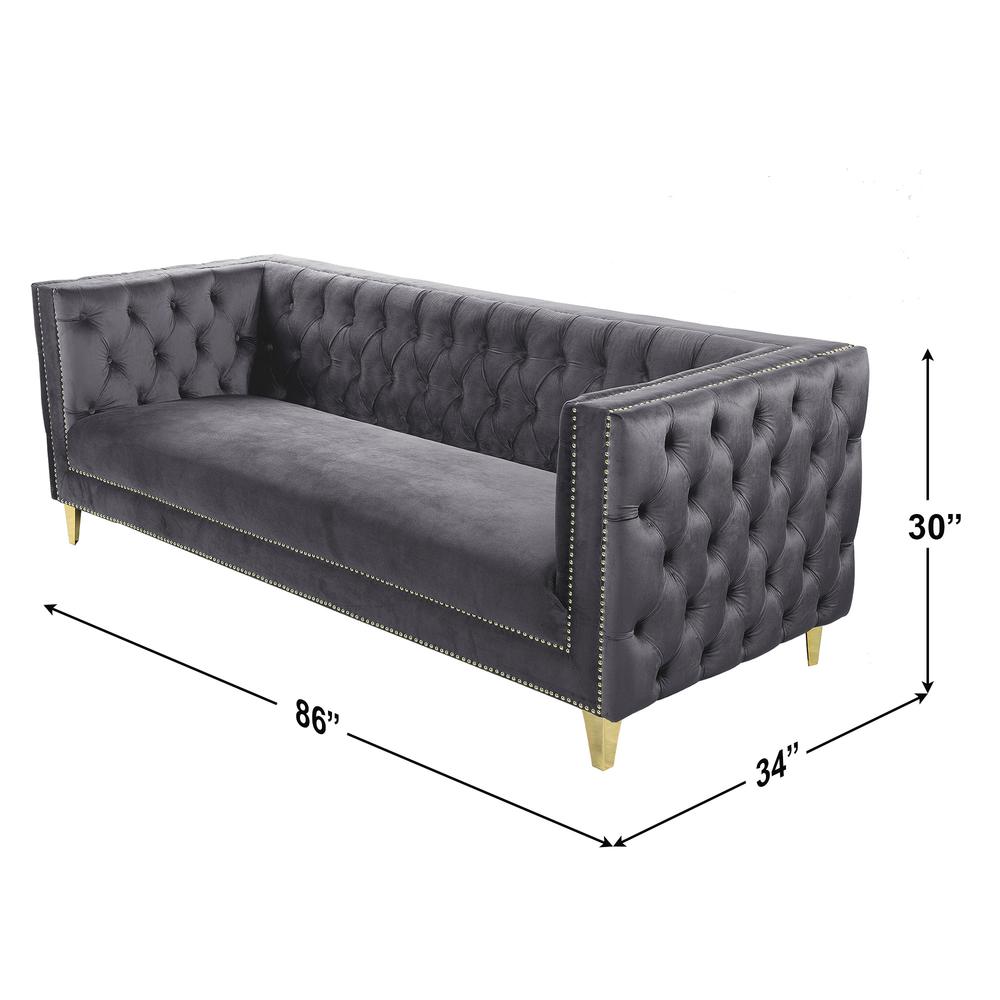 Luxe Velvet Sofa with Gold Legs, Gold Nail head Trim and Button-Tufted Design. Picture 12