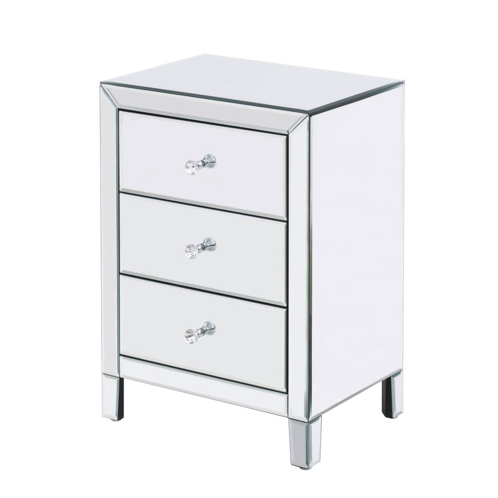 Better Home Products Mirrored Nightstand with 3 Drawers. Picture 1