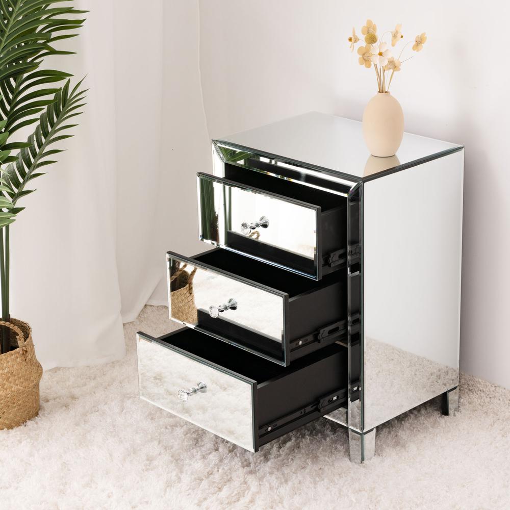 Better Home Products Mirrored Nightstand with 3 Drawers. Picture 8