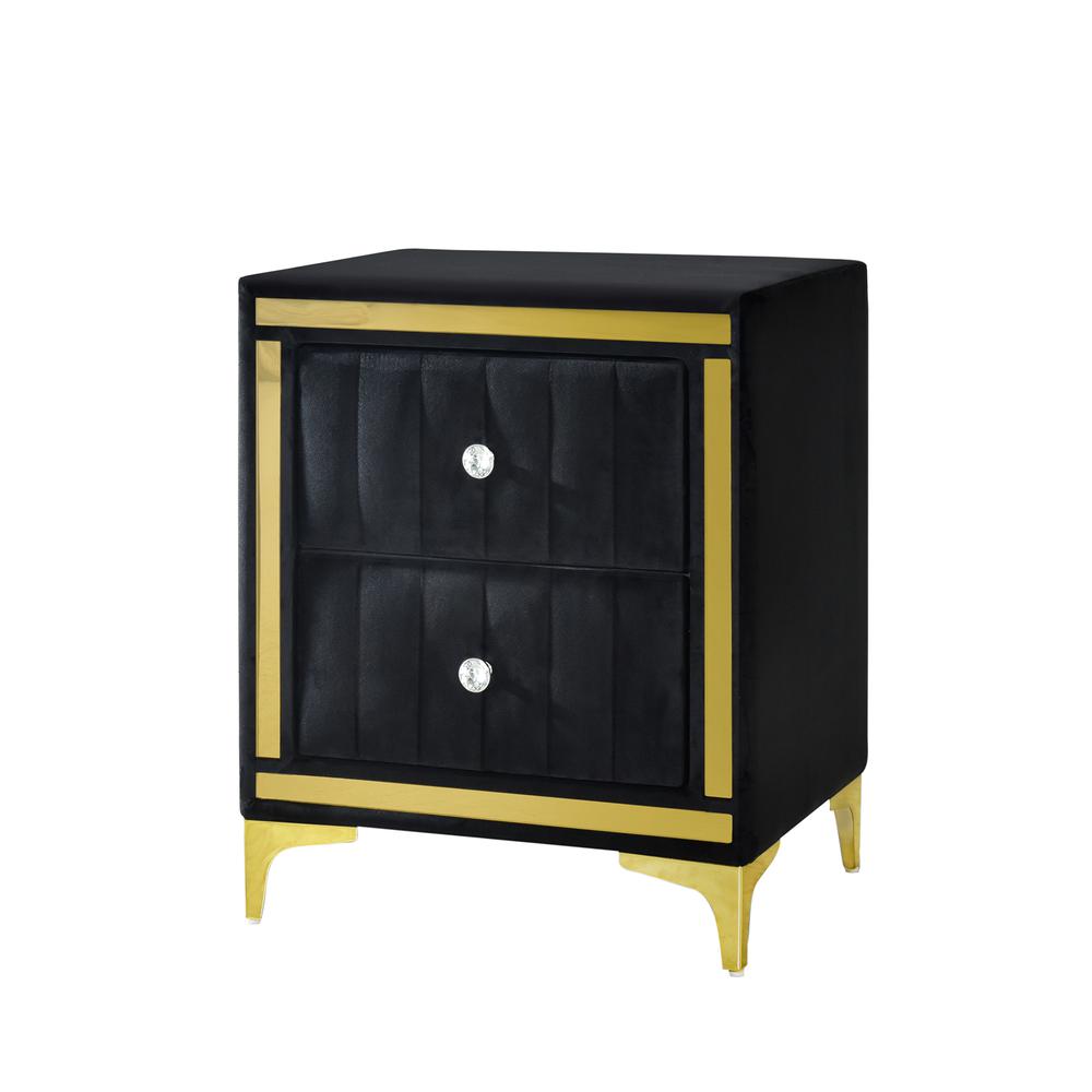 Monique Velvet Nightstand with Gold Legs and Gold Trim, Crystal knobs. Picture 3