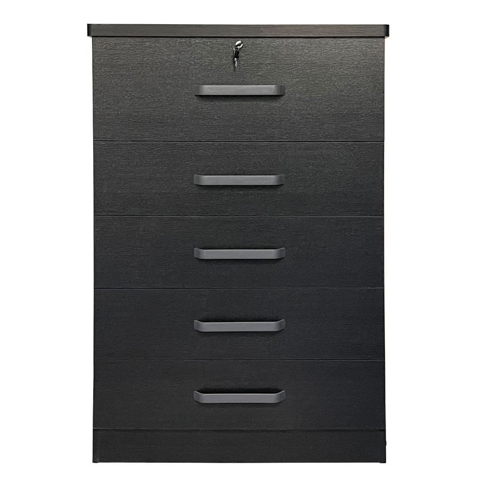 Better Home Products Xia 5 Drawer Chest of Drawers in Black Silver. Picture 1