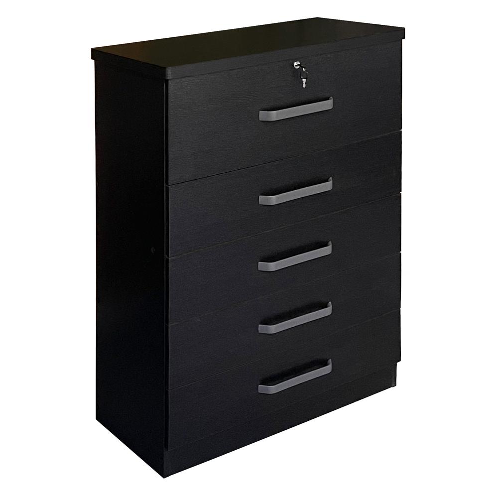 Better Home Products Xia 5 Drawer Chest of Drawers in Black Silver. Picture 3
