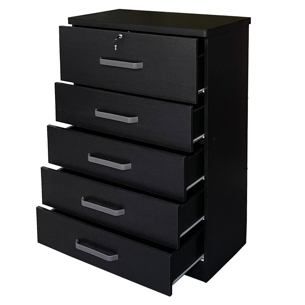 Better Home Products Xia 5 Drawer Chest of Drawers in Black Silver. Picture 5