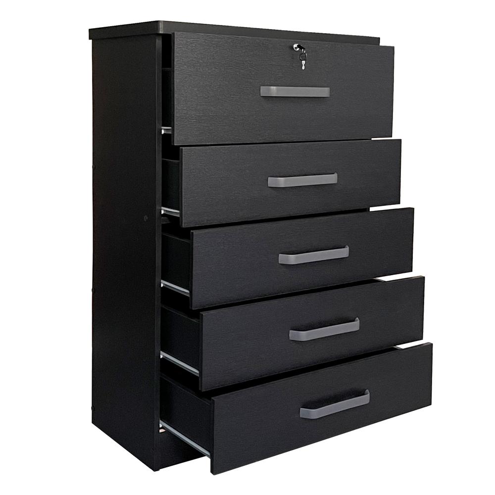 Better Home Products Xia 5 Drawer Chest of Drawers in Black Silver. Picture 6