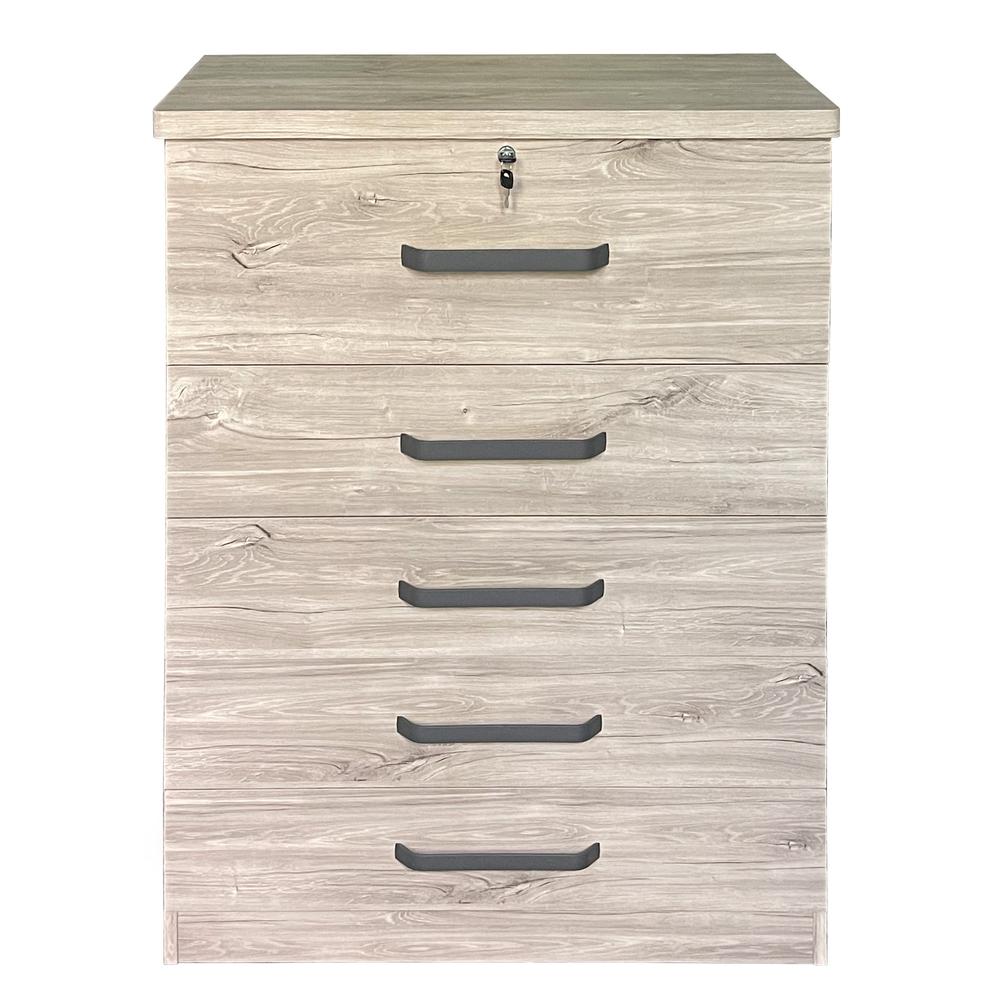 Better Home Products Xia 5 Drawer Chest of Drawers in Gray Oak. The main picture.