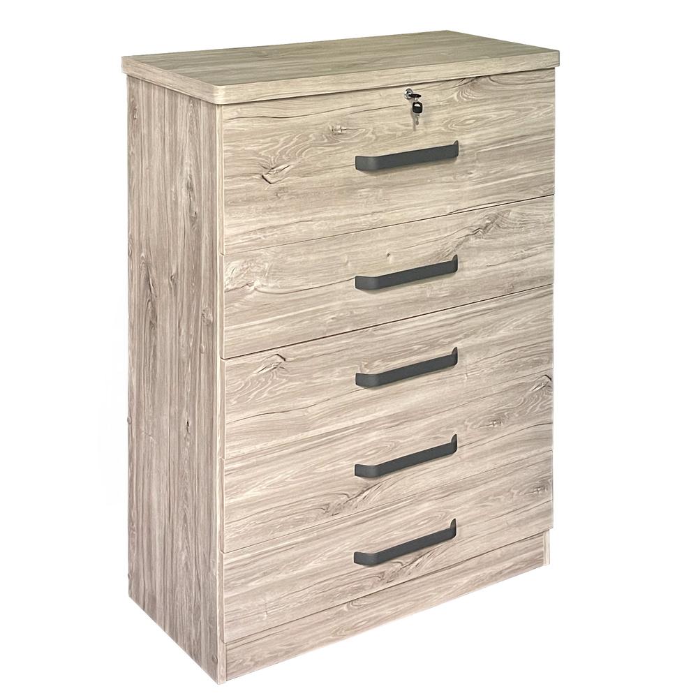 Better Home Products Xia 5 Drawer Chest of Drawers in Gray Oak. Picture 2