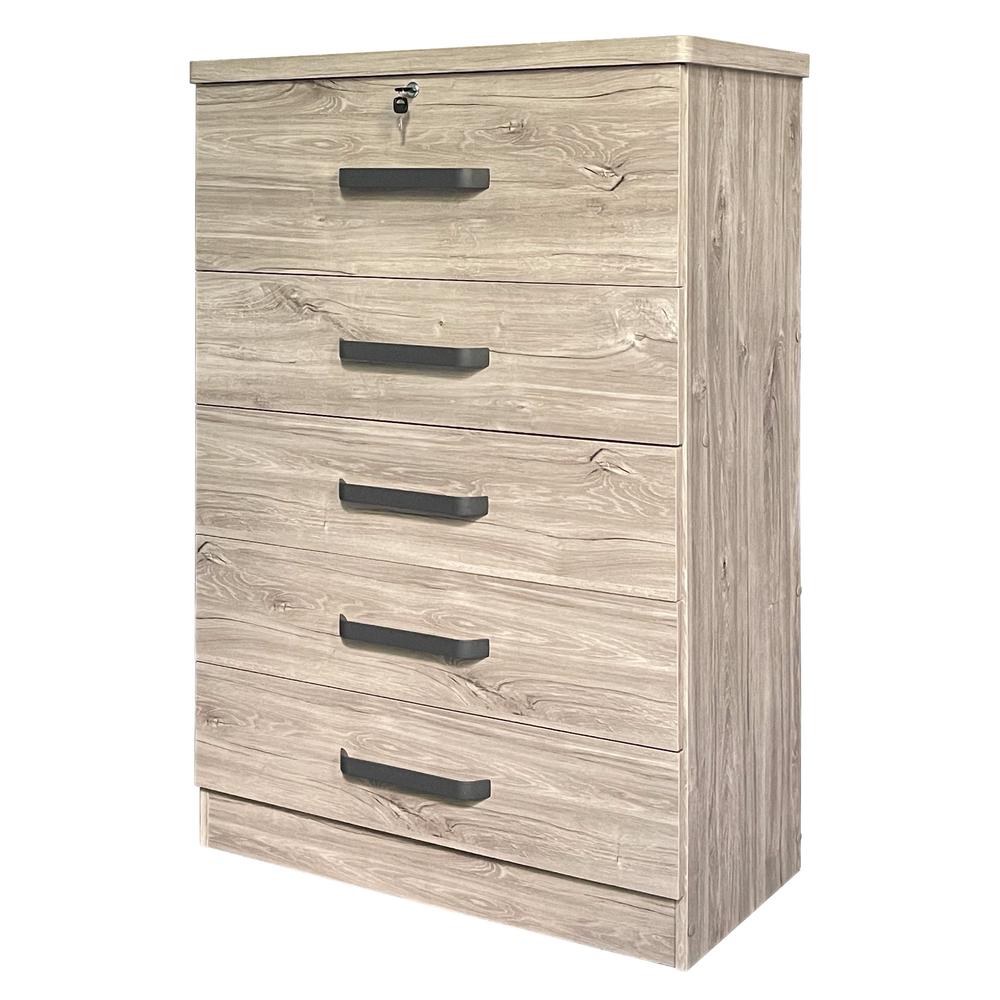 Better Home Products Xia 5 Drawer Chest of Drawers in Gray Oak. Picture 4
