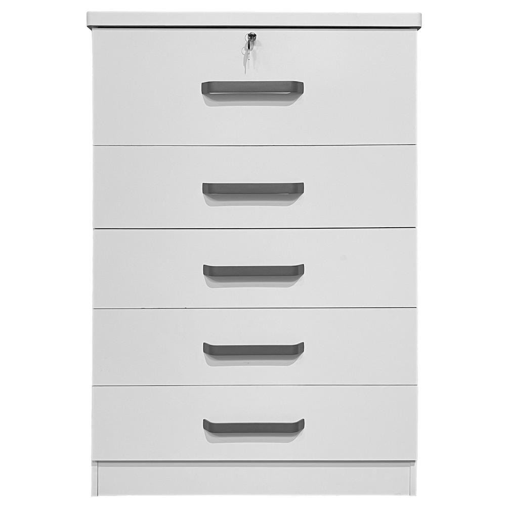 Better Home Products Xia 5 Drawer Chest of Drawers in White. Picture 1