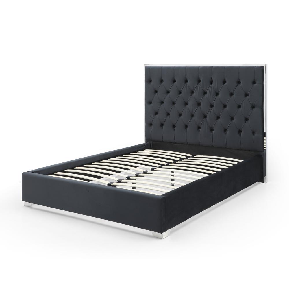 Better Home Products Sophia Velvet King Bed with Silver Metal Frame in Black. Picture 4