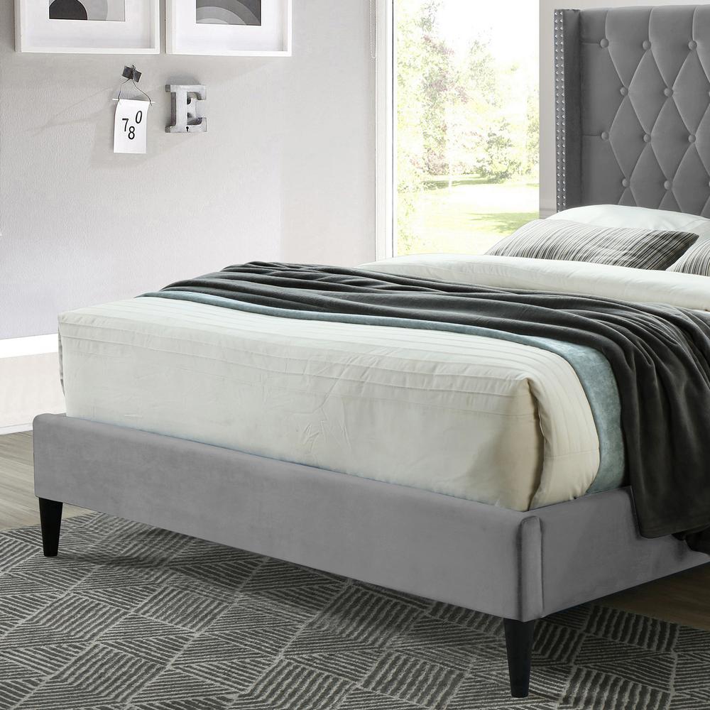 Better Home Products Amelia Velvet Tufted Queen Platform Bed in Gray. Picture 6