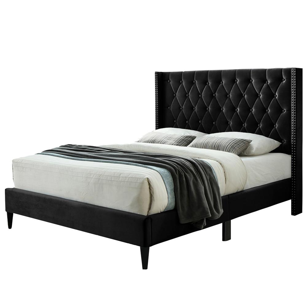 Better Home Products Amelia Velvet Tufted Full Platform Bed in Black. Picture 1