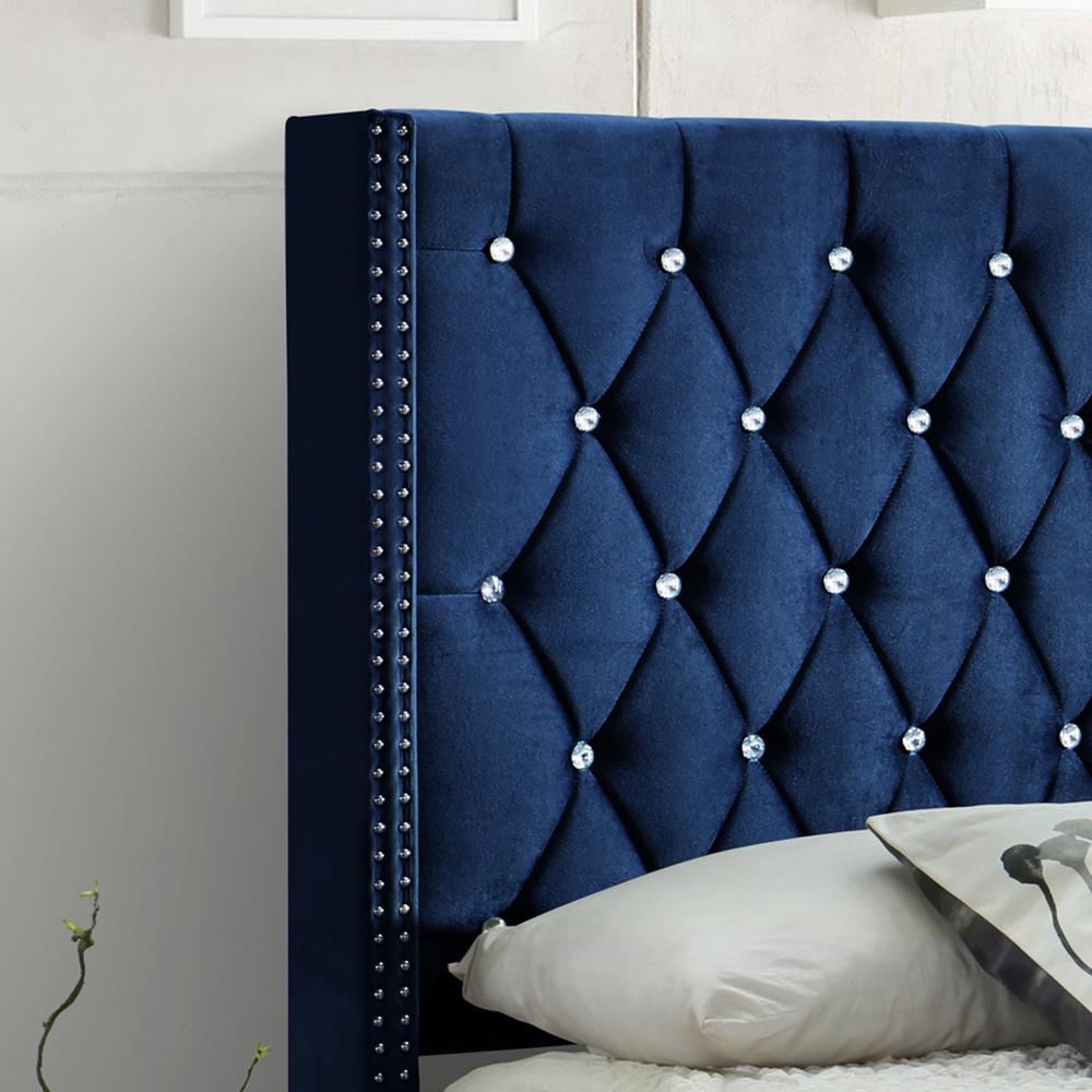 Better Home Products Alexa Velvet Upholstered Full Platform Bed in Blue. Picture 3
