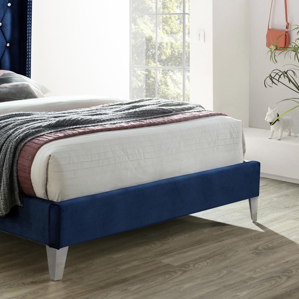 Better Home Products Alexa Velvet Upholstered Full Platform Bed in Blue. Picture 4