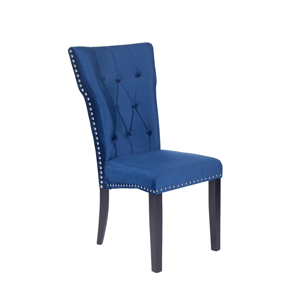 Better Home Products La Costa Velvet Tufted Dining Chair Set of 2 in Blue. Picture 1