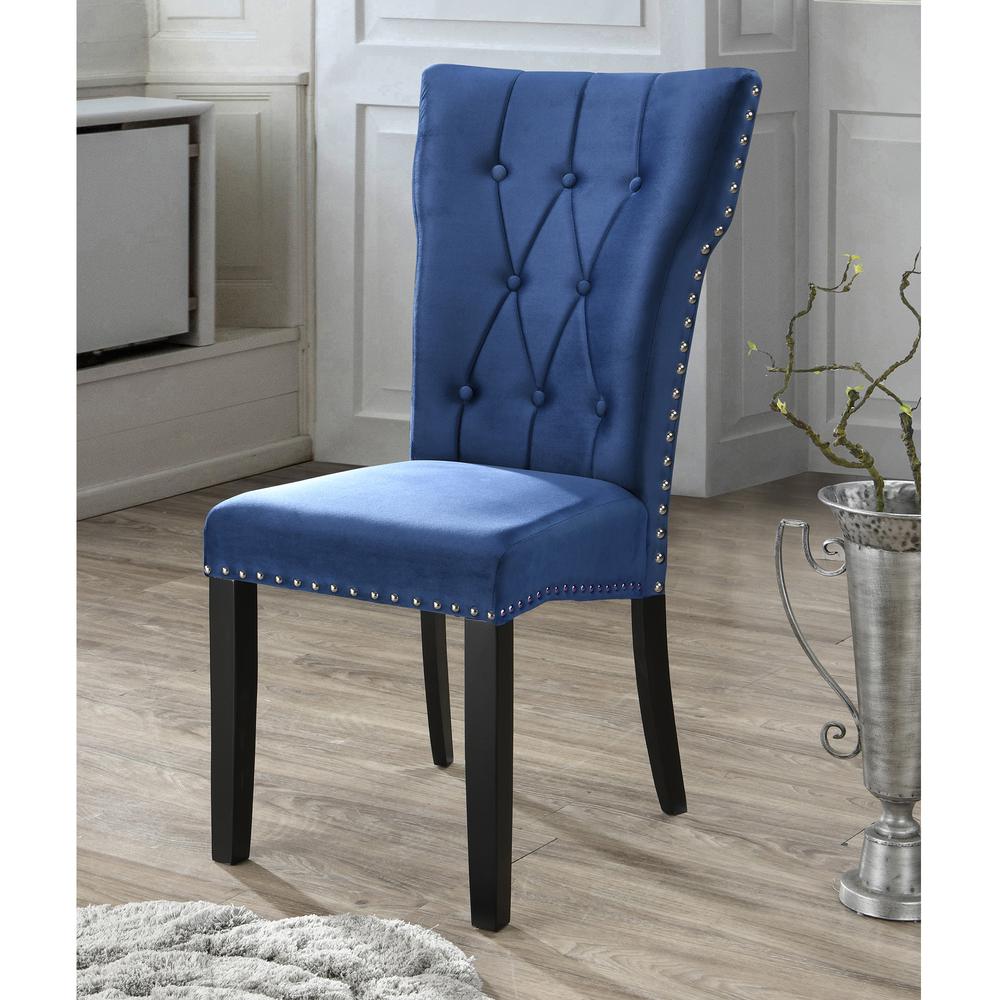 Better Home Products La Costa Velvet Tufted Dining Chair Set of 2 in Blue. Picture 2