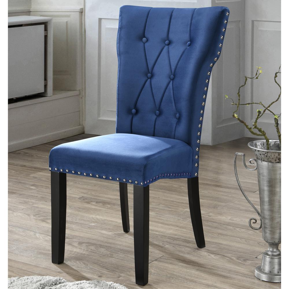 Better Home Products La Costa Velvet Tufted Dining Chair Set of 2 in Blue. Picture 3