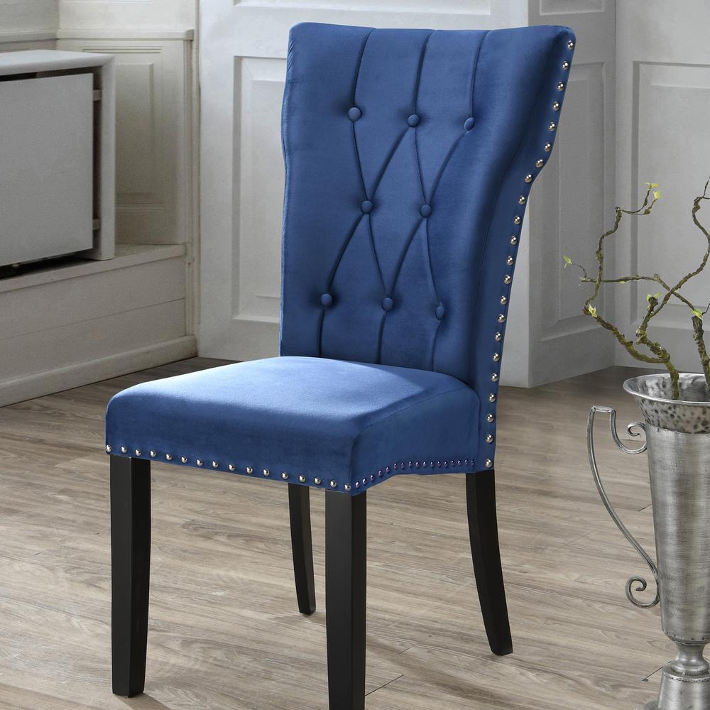 Better Home Products La Costa Velvet Tufted Dining Chair Set of 2 in Blue. Picture 10