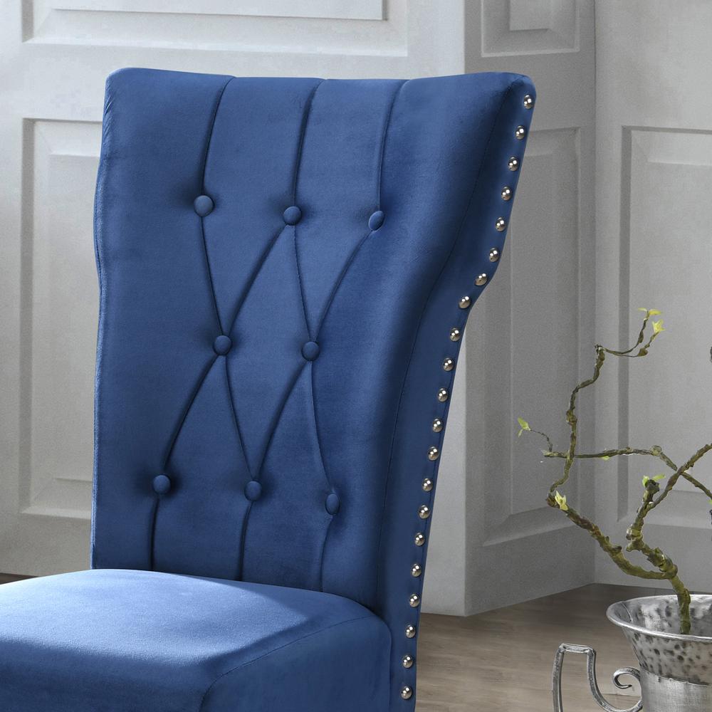 Better Home Products La Costa Velvet Tufted Dining Chair Set of 2 in Blue. Picture 11