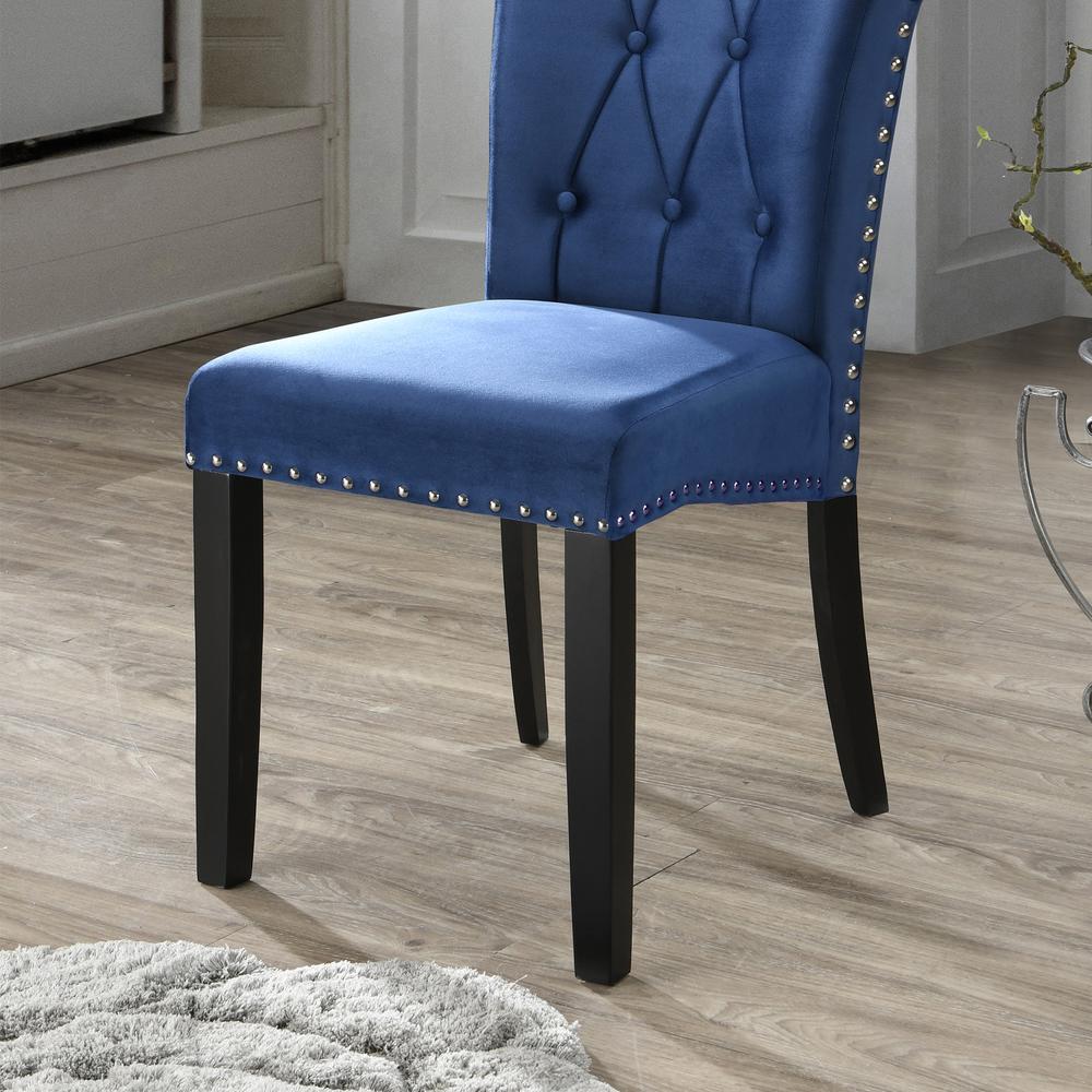 Better Home Products La Costa Velvet Tufted Dining Chair Set of 2 in Blue. Picture 13