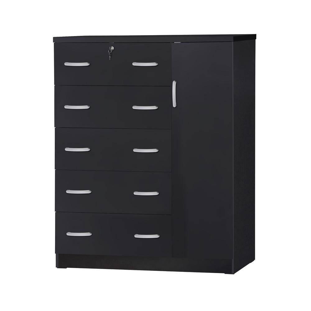 Better Home Products JCF Sofie 5 Drawer Wooden Tall Chest Wardrobe in Black. Picture 1