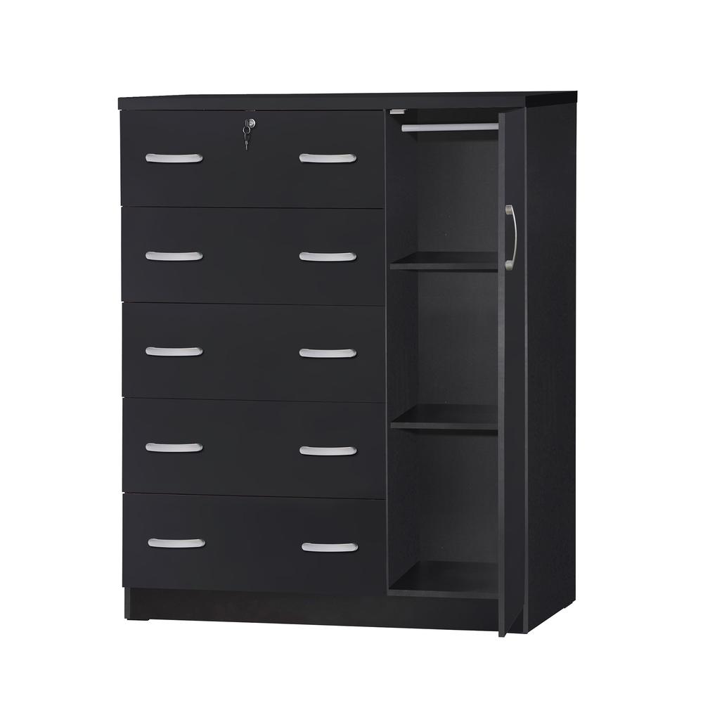 Better Home Products JCF Sofie 5 Drawer Wooden Tall Chest Wardrobe in Black. Picture 2
