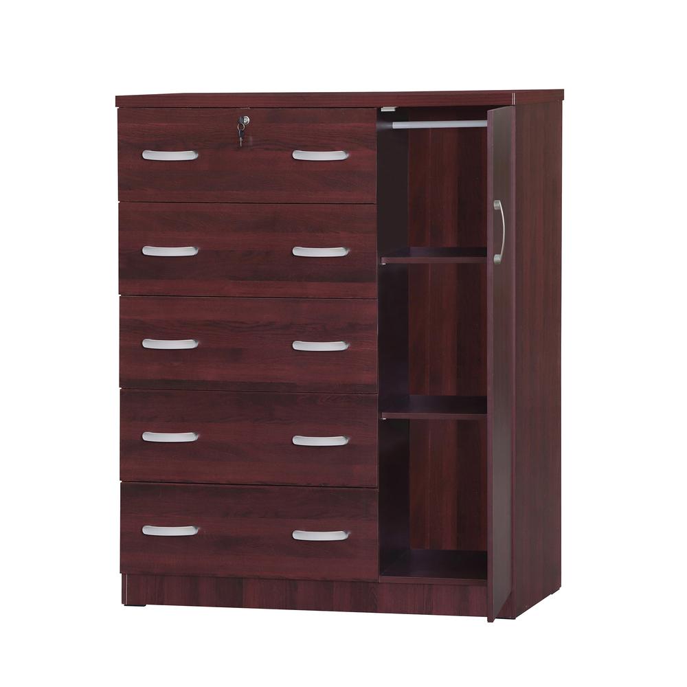 Better Home Products JCF Sofie 5 Drawer Wooden Tall Chest Wardrobe in Mahogany. Picture 2