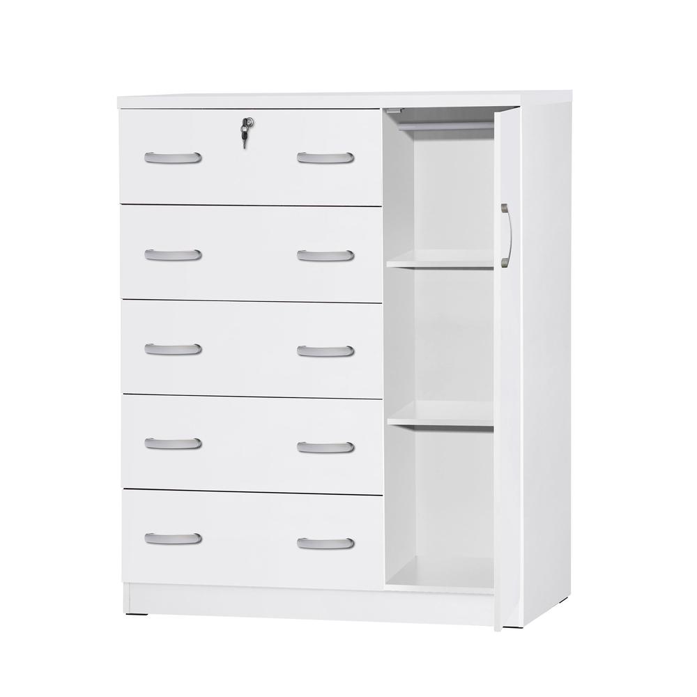 Better Home Products JCF Sofie 5 Drawer Wooden Tall Chest Wardrobe in White. Picture 2