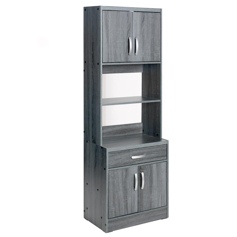 Better Home Products Shelby Tall Wooden Kitchen Pantry in Gray. Picture 1