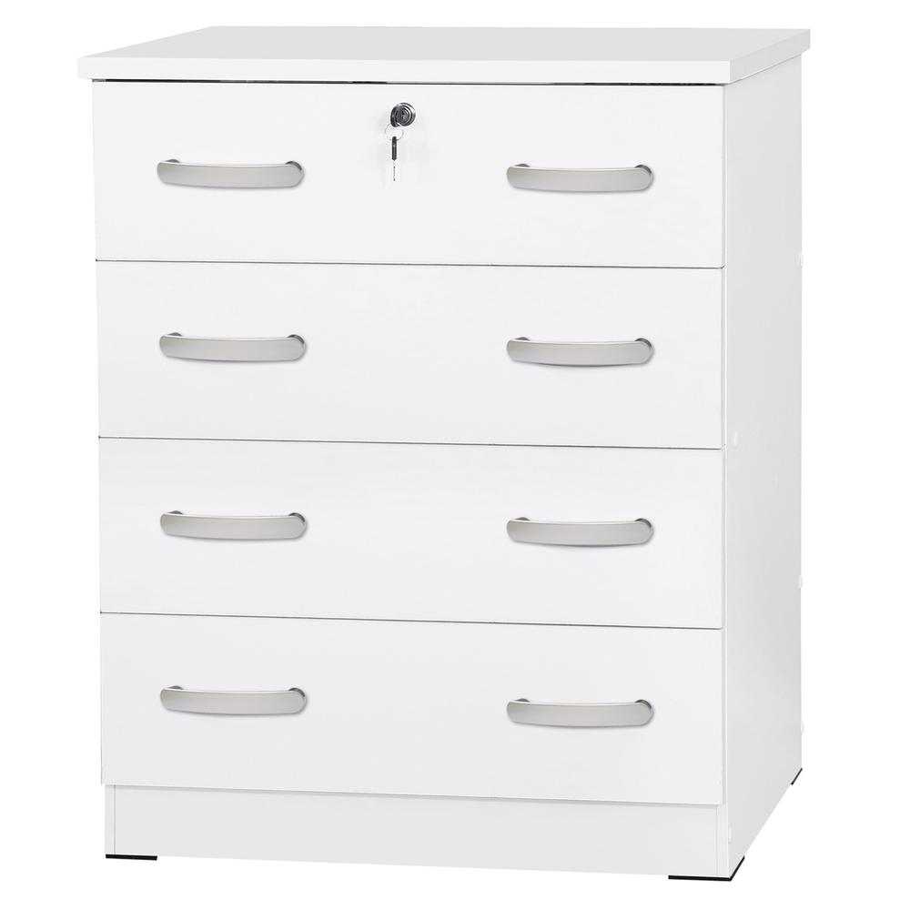 Better Home Products Cindy 4 Drawer Chest Wooden Dresser with Lock in White. Picture 2