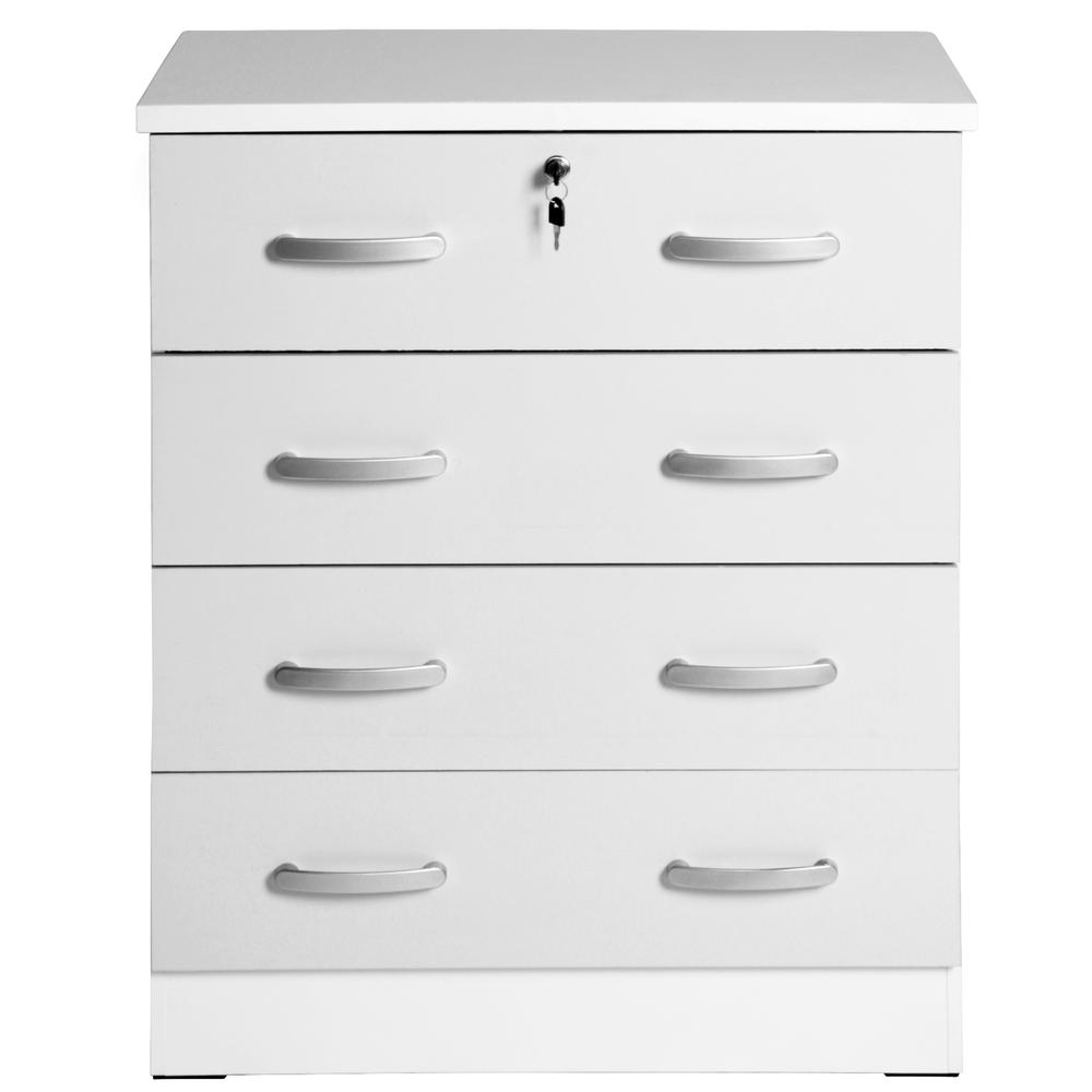 Better Home Products Cindy 4 Drawer Chest Wooden Dresser with Lock in White. Picture 6