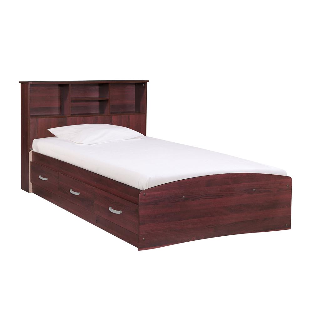 Better Home Products California Wooden Twin Captains Bed in Mahogany. Picture 1