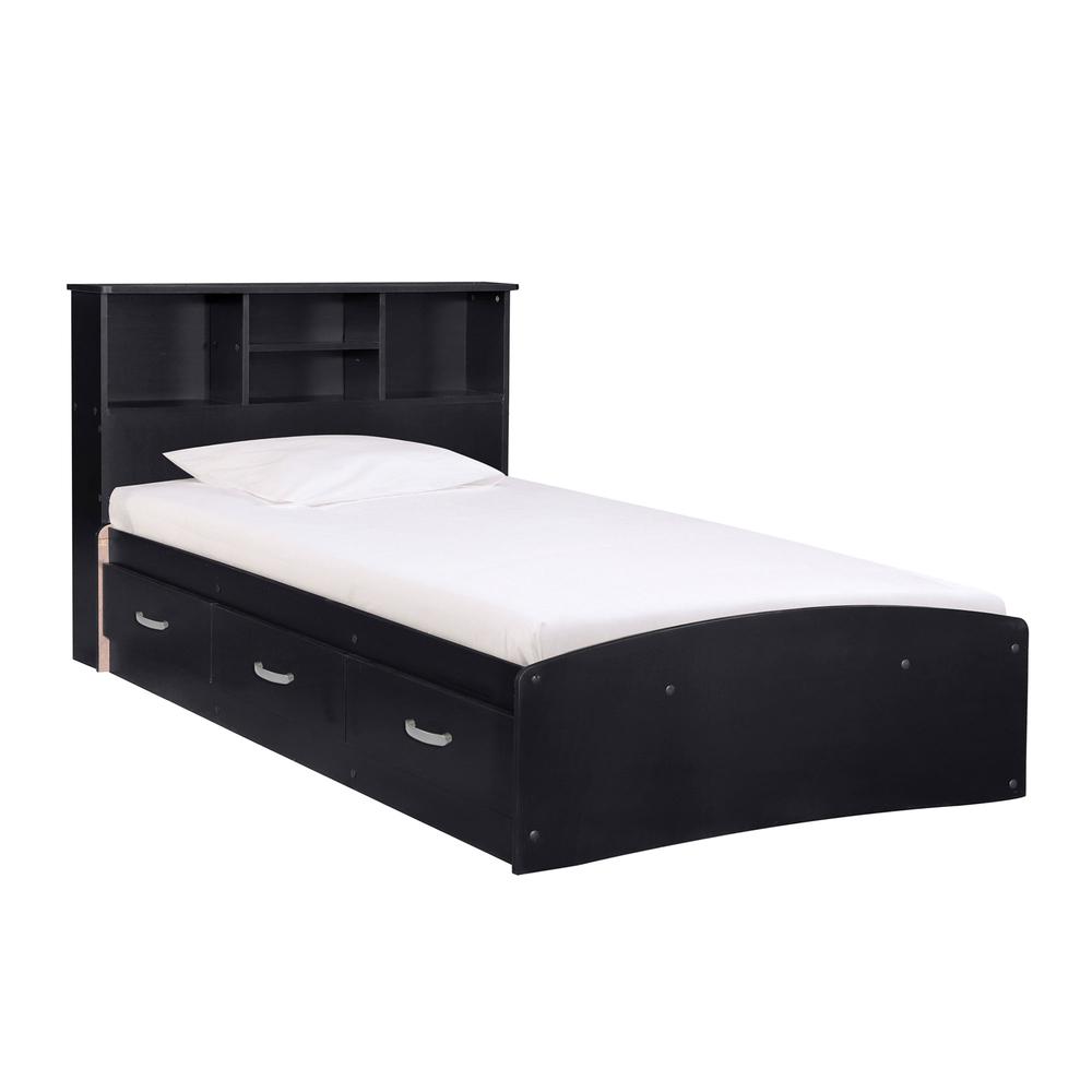 Better Home Products California Wooden Twin Captains Bed in Black. Picture 1