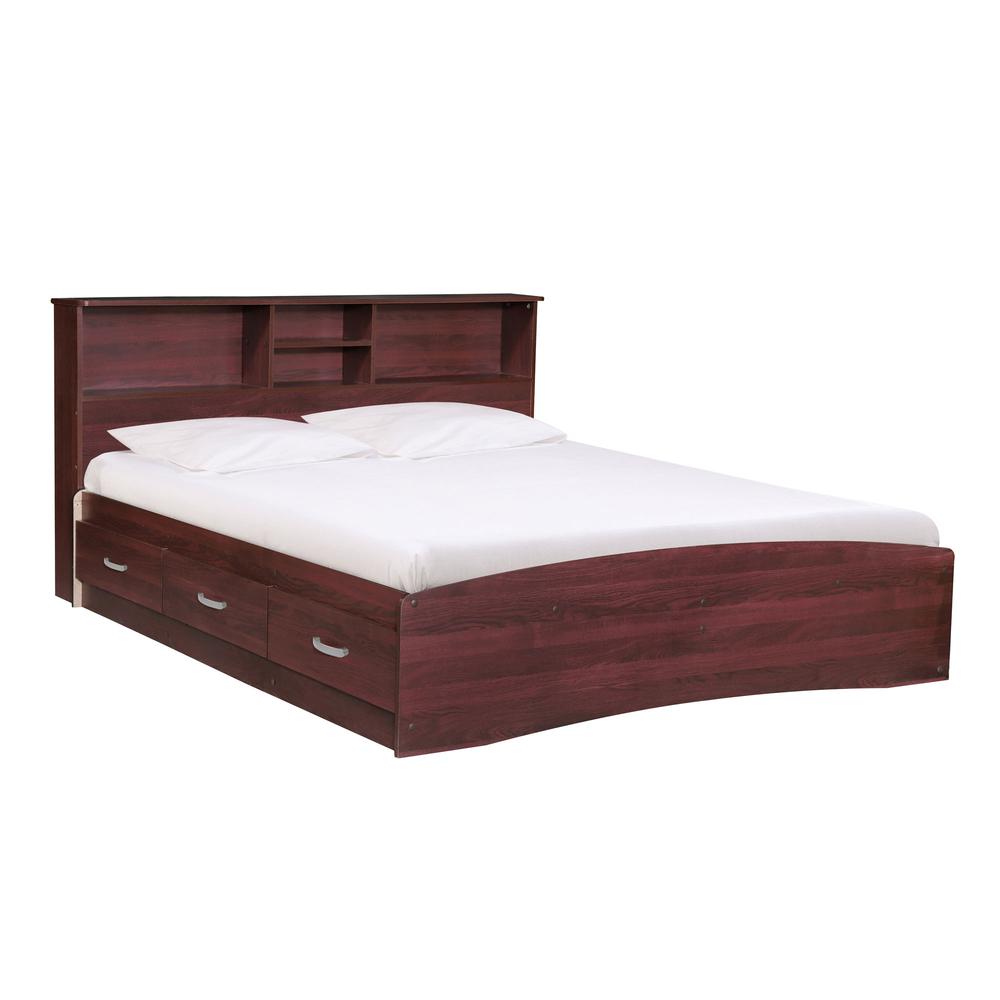 Better Home Products California Wooden Queen Captains Bed in Mahogany. Picture 1